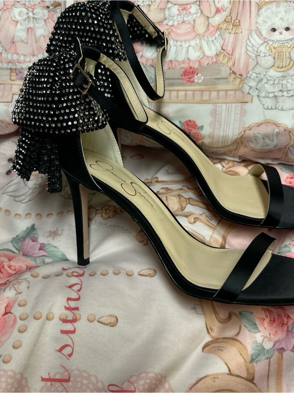Jessica Simpson Black Rhinestone Fringe Ankle-Strap Stilettos - Picture 7 of 7